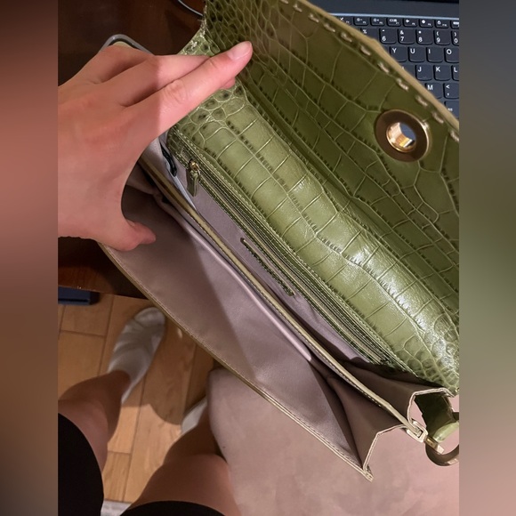 Lime green croc print leather clutch top handle bag vintage Ann Taylor - Picture 6 of 8